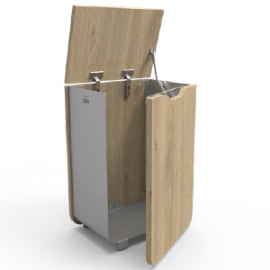 Poubelle en bois avec ouverture en façade