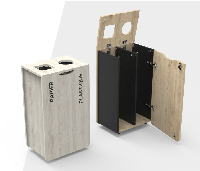 Poubelle design en bois avec séparateur