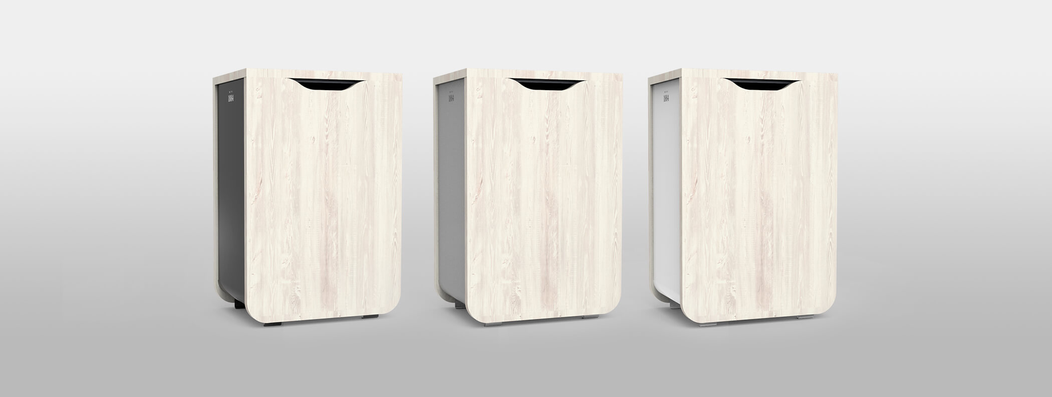 Poubelle design en bois blanchi
